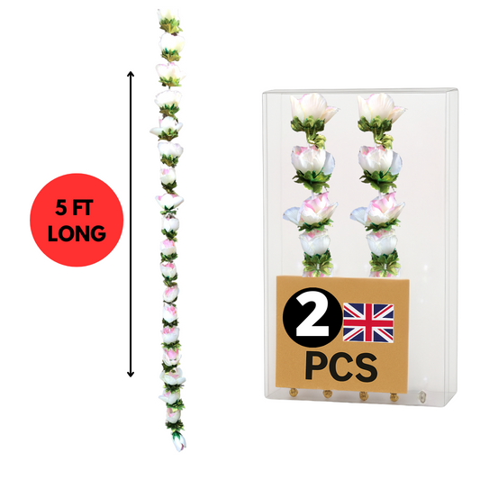 Ivory & Off-White Artificial Rose Flower Garlands R002 – 2 Pack (5ft) | Indian & Pakistani Wedding, Haldi, Mehndi, Dholki, Sangeet & Festival Hanging Décor