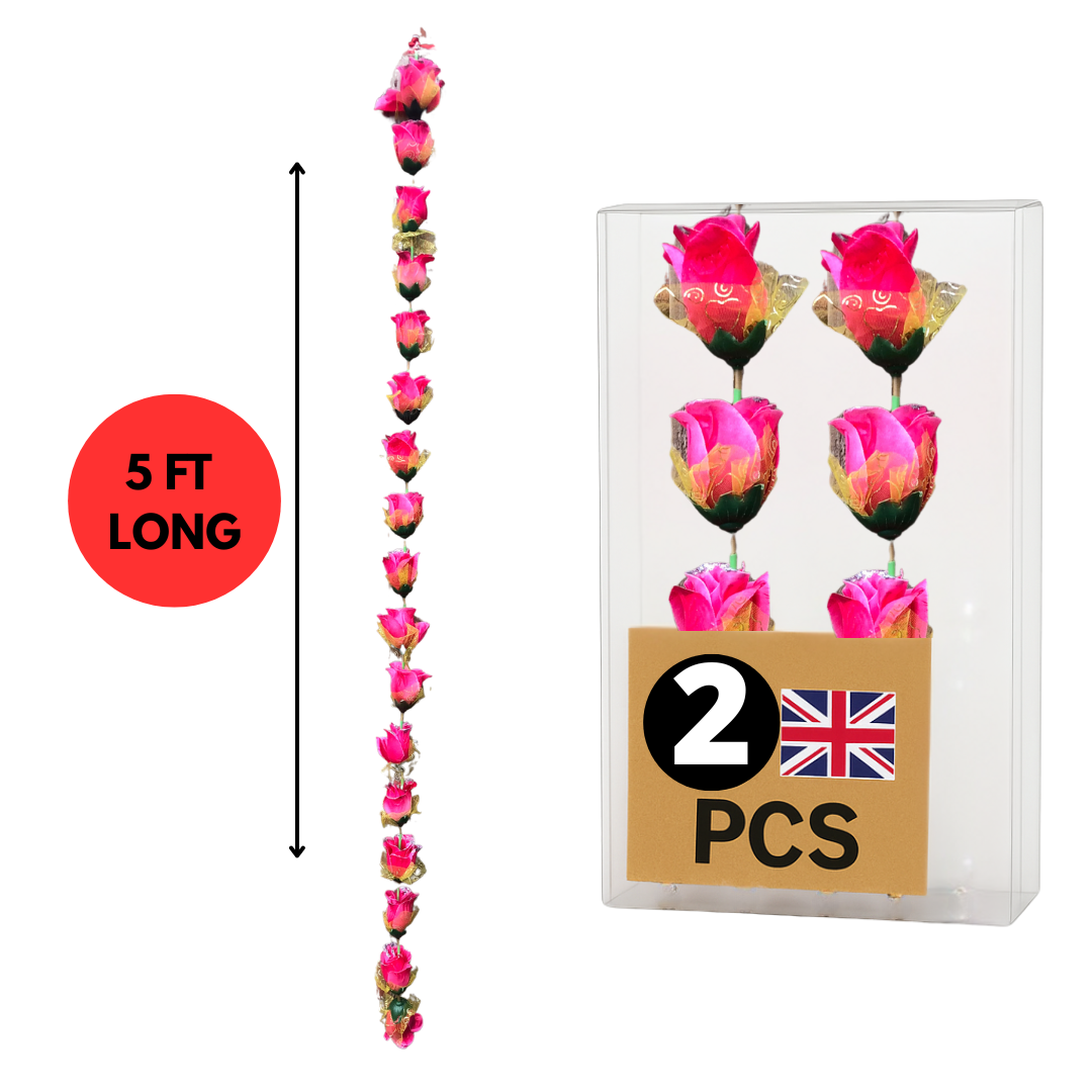 Magenta Artificial Rose Flower Garlands R005 – 2 Pack (5ft) | Indian & Pakistani Wedding, Haldi, Mehndi, Dholki, Sangeet & Festival Hanging Décor