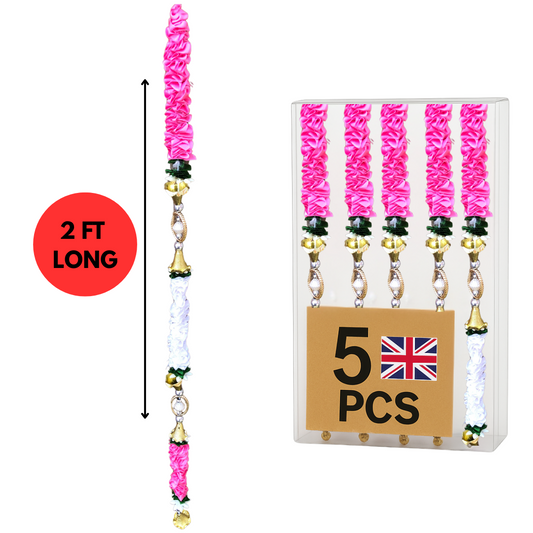 Pink Satin Ribbon Garland TSP1 - Small Artificial Garlands - 5 Pack (2ft) | Indian & Pakistani Wedding, Haldi, Mehndi, Dholki, Sangeet & Festival Hanging Décor