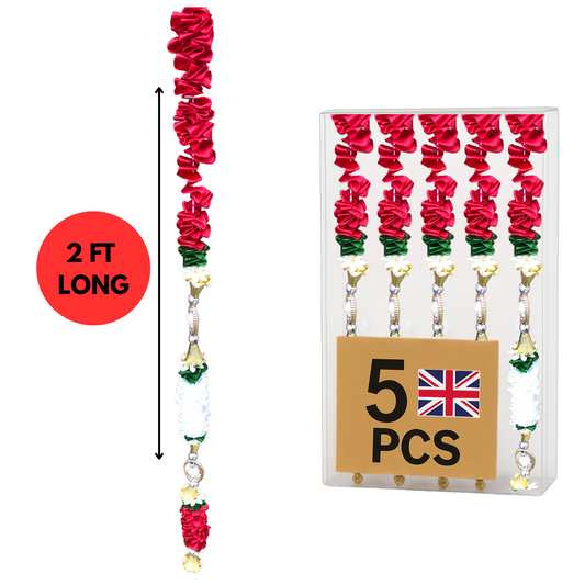 Red & White Satin Ribbon Garland TSRW5 - Small Artificial Garlands - 5 Pack (2ft) | Indian & Pakistani Wedding, Haldi, Mehndi, Dholki, Sangeet & Festival Hanging Décor