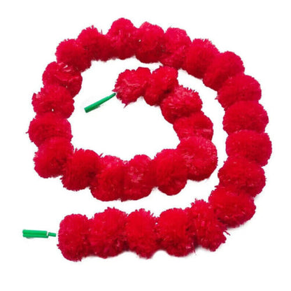 Red Artificial Marigold Flower Garlands – 5 Pack (5ft) | Indian & Pakistani Wedding, Haldi, Mehndi, Sangeet & Festival Décor