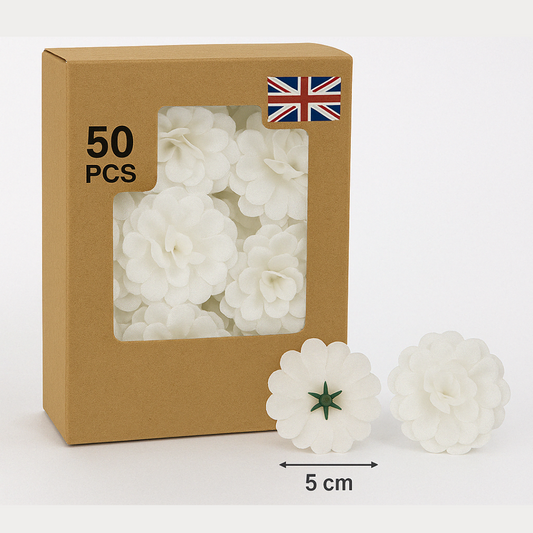 White Artificial Silk Carnation Flower Heads – 50 Pcs (5 cm)